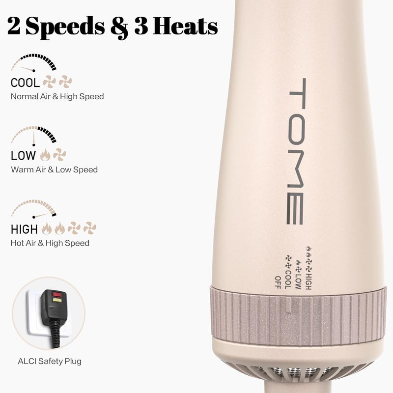 Tomee Blow Dryer Brush, Hair Dryer Brush in One, 1200W Large Oval Hot Air Volumizer & Straightener, Anti-Frizz Blowout Styling Brush, Dual Voltage 110–240V (3 Inch) Pink - Image 5